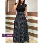 Machislet Daily Work Can Wear Women Casual Long Dress Short Sleeve Evening Gown-Black
