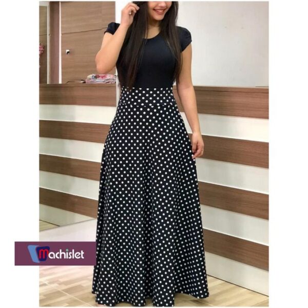 Machislet Daily Work Can Wear Women Casual Long Dress Short Sleeve Evening Gown-Black