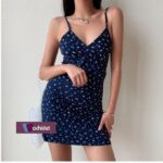 Machislet Women's V-neck Halter Floral Dress Beach Casual Dress-BLUE