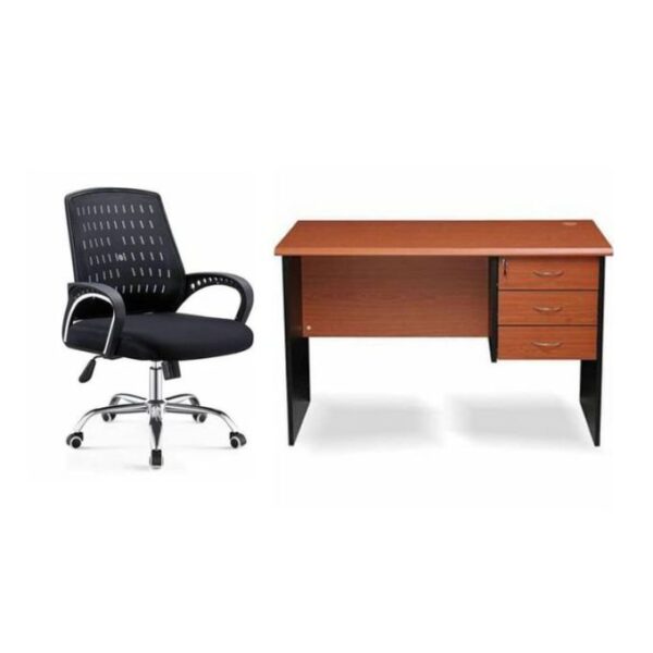 Manager Office Table And Mesh Swivel Chair - Black