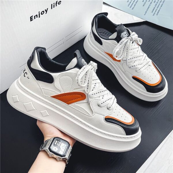 Men's Sneakers Casual Board Shoes Thick Bottom Lace Up Shoes - White