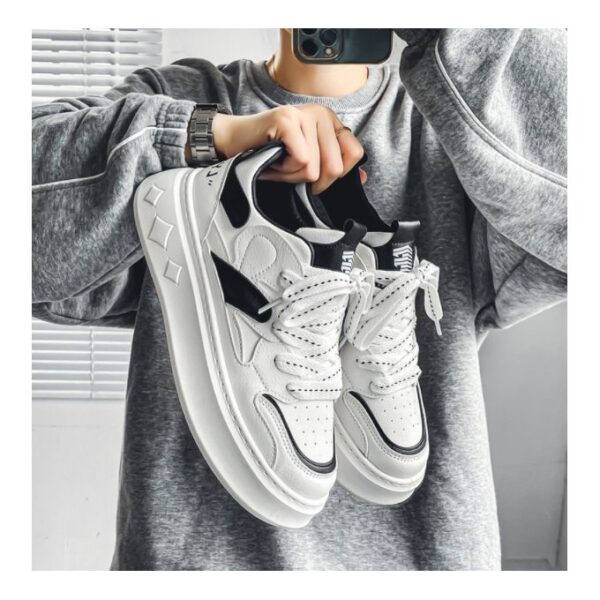 Men's Sneakers Casual Board Shoes Thick Bottom Lace Up Shoes - White / Black