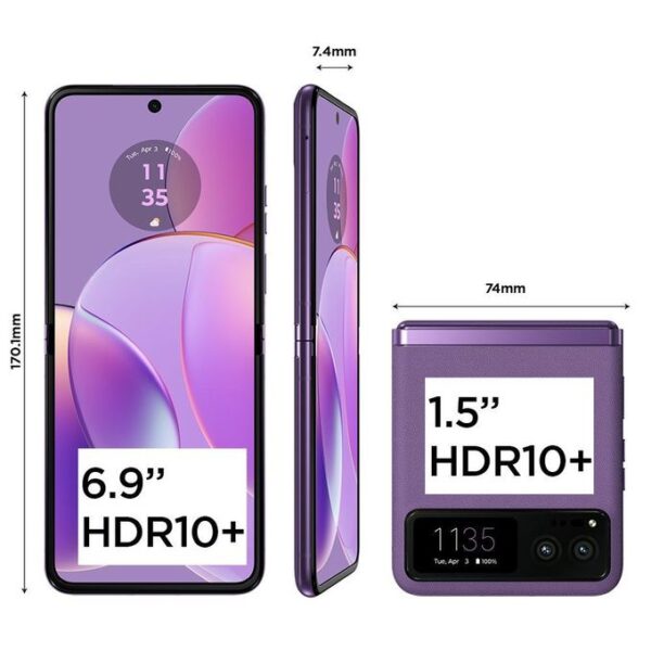 Motorola Razr 40 - 6.9 inches - 8GB RAM - 256GB ROM - 64MP Rear/ 32MP Front - 4200 mAh - Purple + Free Phone Cover & Charger