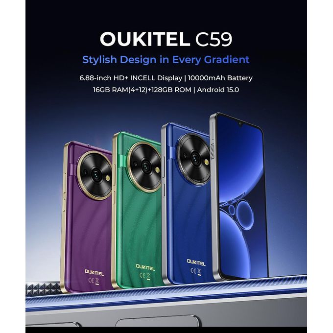 Oukitel C59 - 10000mAh Long Battery, 16GB RAM/128GB ROM, 6.88" HD+ Screen, Android 15 Phone, 13MP+5MP Cameras, Dual SIM/TF Card Slot Smartphone Oukitel C59 - 10000mAh Long Battery, 16GB RAM/128GB ROM, 6.88" HD+ Screen, Android 15 Phone, 13MP+5MP Cameras, Dual SIM/TF Card Slot Smartphone