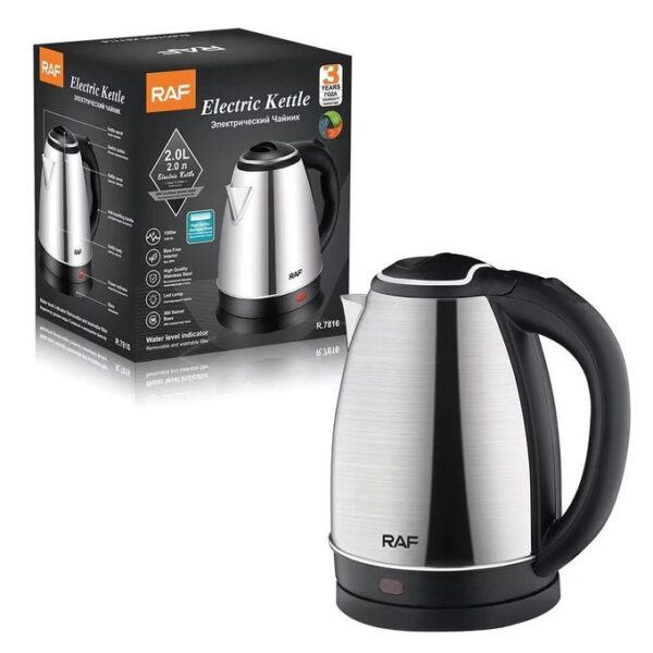RAF Electric Heat Kettle - 2.0 Litres - Black And Silver