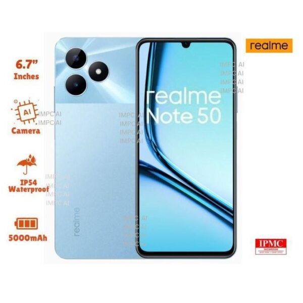 Realme Note 50 Dual Sim - 6.7" HD+ Display - 13MP Ai Camera Rear/ 5MP Front - 64GB ROM - 3GB RAM - 5000mAh - IP54 Dust & Water Resistance - Sky blue +12 Month Warranty