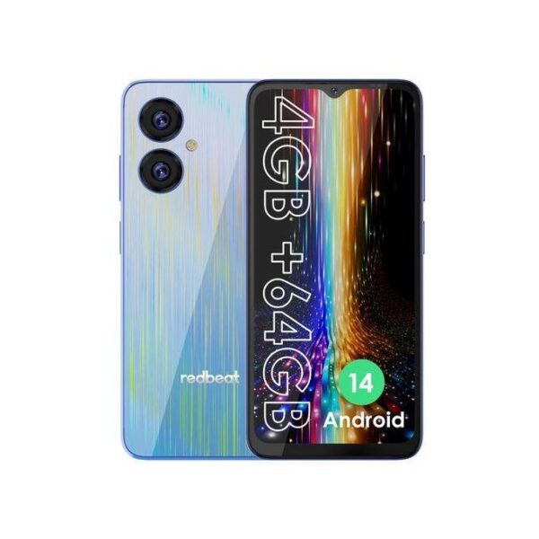 redbeat D5 Smartphone, 6.52-inch HD Screen, 4GB RAM+ 64GB ROM,Octa-Core 1.6GHz,Blue