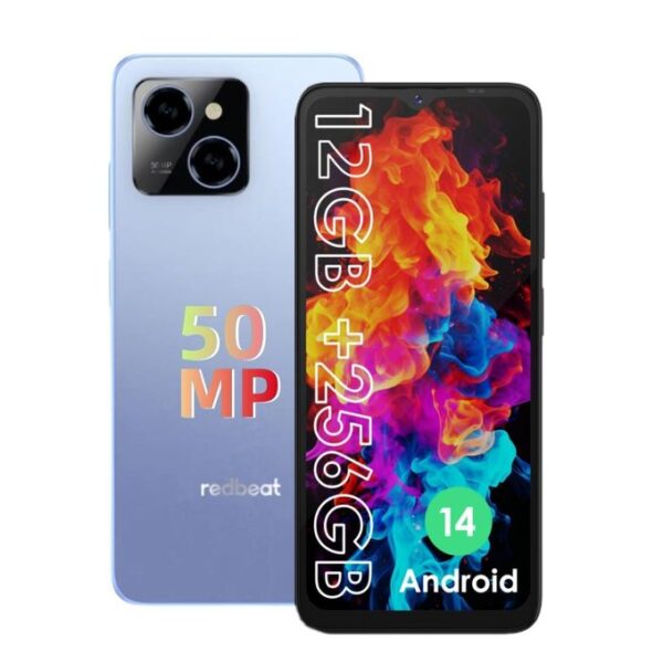 redbeat E3 Smartphone - 6.6" HD+ Screen , 12GB RAM + 256GB , 50MP Camera , 5000mAh Battery , Fast Performance - Blue