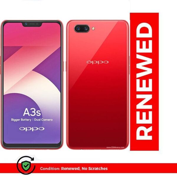 Renewed Oppo A3S -4G LTE Dual SIM 6.2'' Display -4GB RAM+64GB ROM -13MP Rear/8MP Front 4230mAh Face Unlock Smartphone- Red