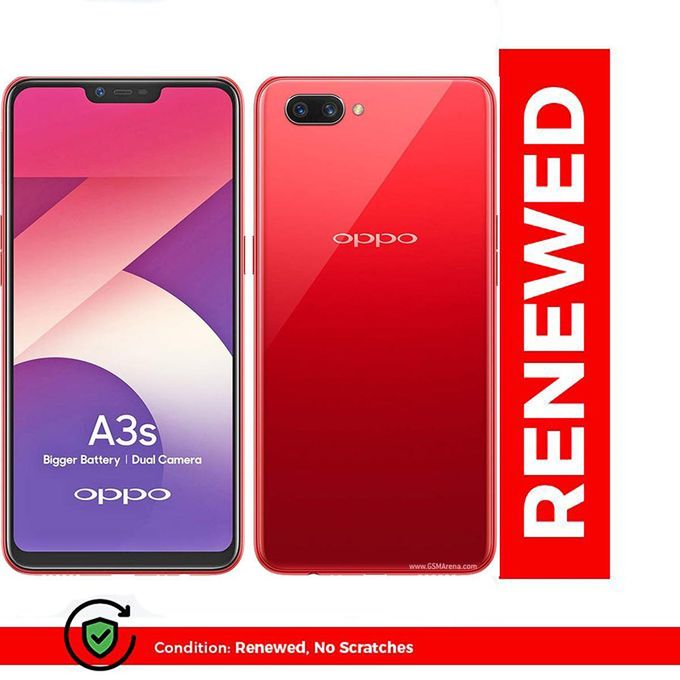 Renewed Oppo A3S -4G LTE Dual SIM 6.2'' Display -4GB RAM+64GB ROM -13MP Rear/8MP Front 4230mAh Face Unlock Smartphone- Red Renewed Oppo A3S -4G LTE Dual SIM 6.2'' Display -4GB RAM+64GB ROM -13MP Rear/8MP Front 4230mAh Face Unlock Smartphone- Red