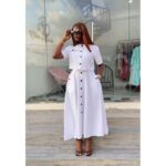 Round-Neck buttoned pocket split - green,peach,white,brown and orange