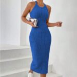 Round Neck Sleeveless Halter Knitted Dress--Blue