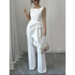 SHEIN 2pcs Chic Sleeveless Top And Wide-Leg Pants Set, Elegant White Color,Fashion Outfit - White