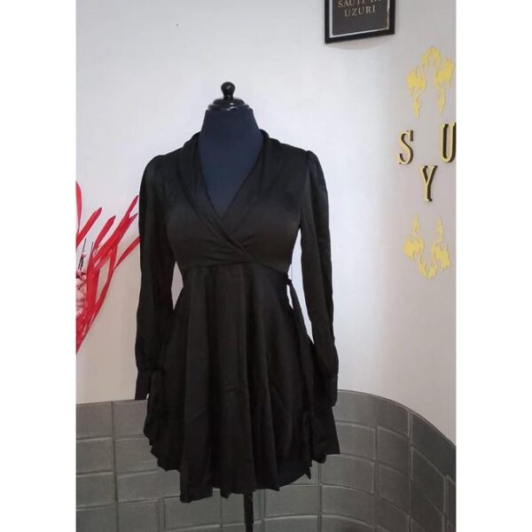 SHEIN Black V-Neck Collared Dress with Belt