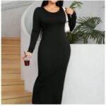 SHEIN Casual Long Sleeve Bodycon Gown- black