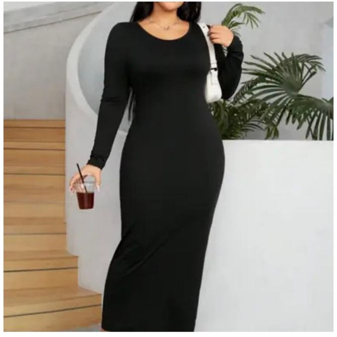 SHEIN Casual Long Sleeve Bodycon Gown- black SHEIN Casual Long Sleeve Bodycon Gown- black