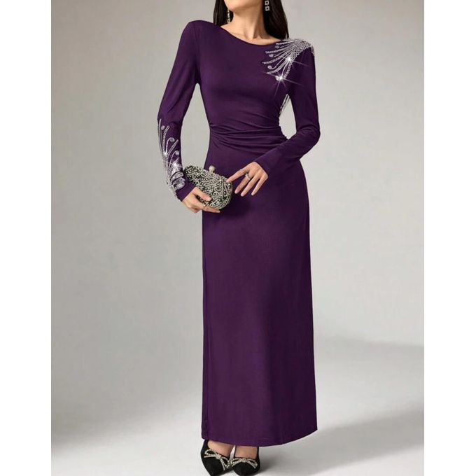 SHEIN Elegant Women's Rhinestone Dress - Purple color, Body-con Style SHEIN Elegant Women's Rhinestone Dress - Purple color, Body-con Style