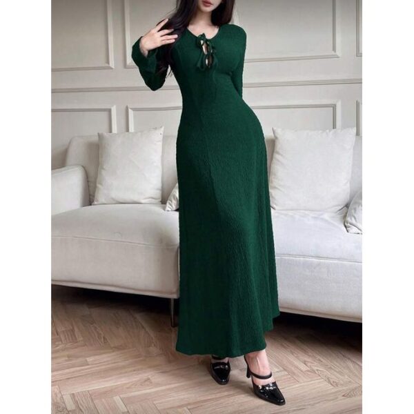 SHEIN Feyla Women's Tie- Up Long dress- Dark Green