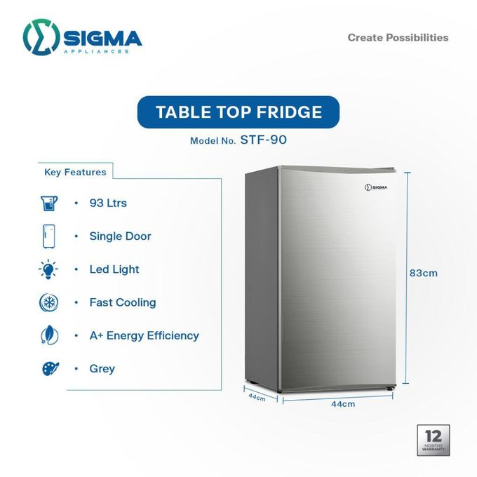Sigma STF-90 93 Litres Single Door Table Top Fridge - Grey Sigma STF-90 93 Litres Single Door Table Top Fridge - Grey