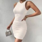 Sleeveless Round Neck Slim Hip Skirt - White