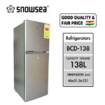 Snowsea 138Litre Double Door Refrigerator-Top Freezer-Silver-BCD138