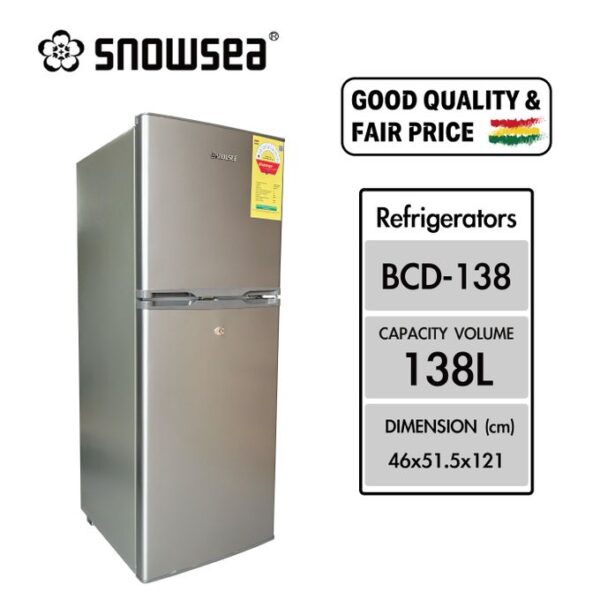 Snowsea 138Litre Double Door Refrigerator-Top Freezer-Silver-BCD138