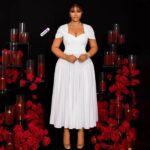 Sweetheart- neckline white midi dress