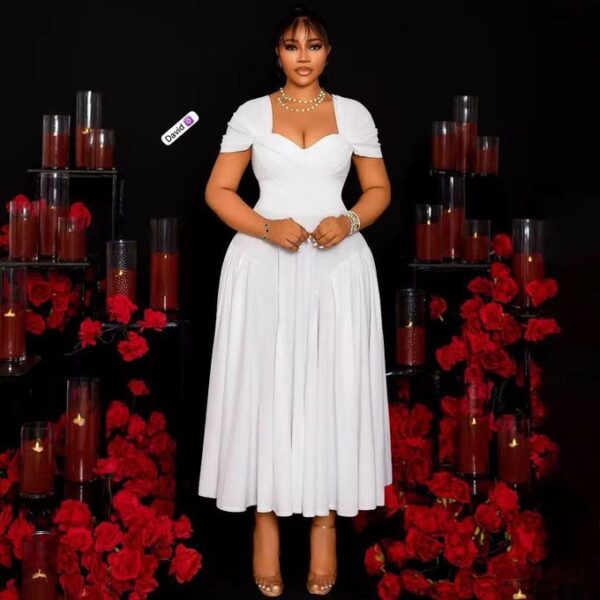 Sweetheart- neckline white midi dress