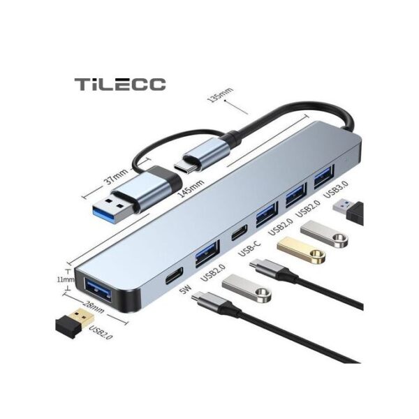TiLECC 7in1 Multi Ports USB Type C Hub Splitter Adapter Expansion Dock