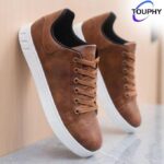 TOUPHY Leather Sneakers for Men - Classic Low Top Casual Board Shoes - Brown