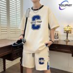 TOUPHY Men's T-Shirts 100% Cotton Short Sleeve Shorts Suit-Yellow