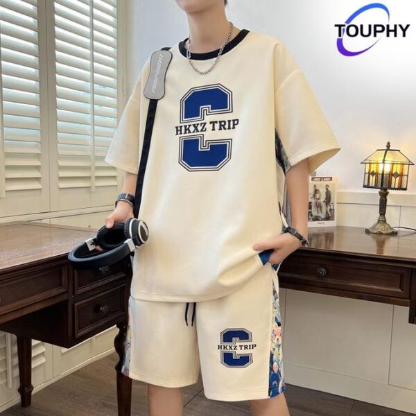 TOUPHY Men's T-Shirts 100% Cotton Short Sleeve Shorts Suit-Yellow