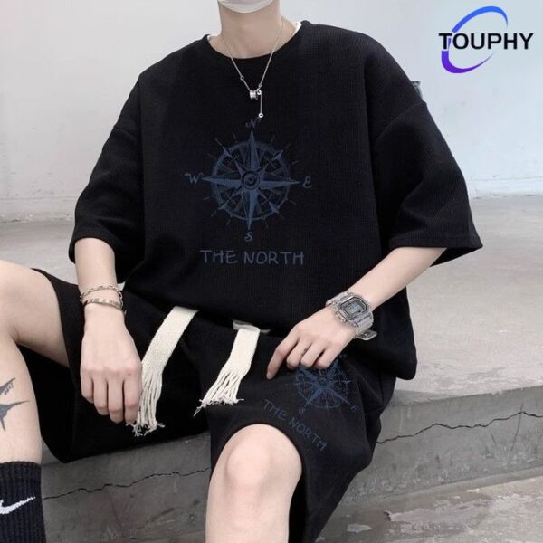 TOUPHY Men's T- Shirts Short Sleeve & Shorts Set - Black