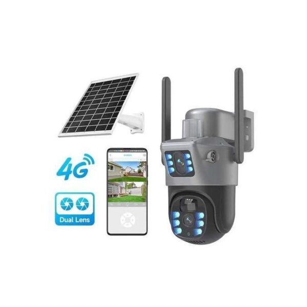 Ubox Rechargeable 4G Sim Card Solar Camera Dual lens- Black