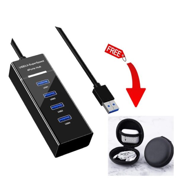 USB 3.0 High Speed 4 Ports Hub - Black + Multi Storage Pouch