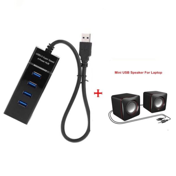 USB 3.0 High Speed 4 Ports Hub - Black Plus USB Speaker