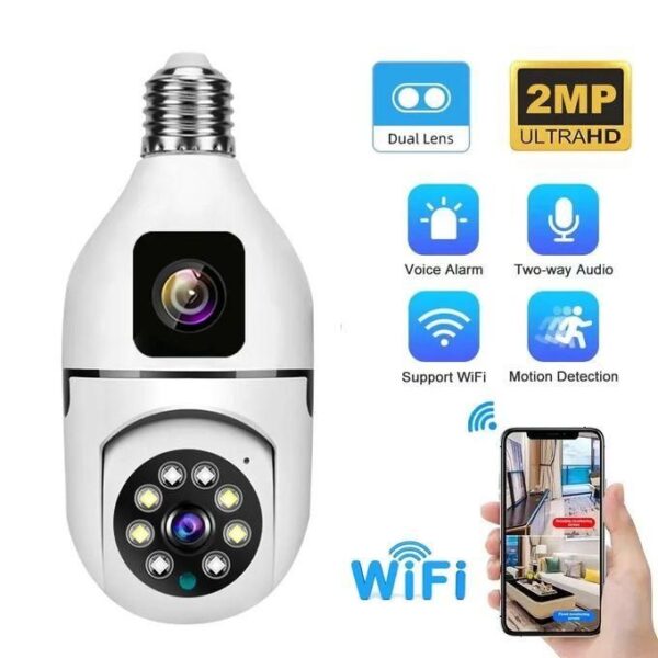 V380 2MP 4K E27 360 Bulb WIFI Dual Lens Camera Bulb Color Night Vision