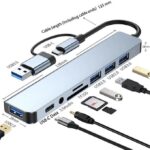 VFredtxol 8-in-1 Multi-Function USB Type-C Hub Splitter Adapter Expansion Dock, USB 3.0/USB 2.0 Port