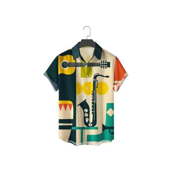Vintage Printed Short Sleeve Loose Buttons Casual Shirt - Multicolour