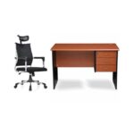 White A Set Of Office Table With Office Chair Headrest - Brown