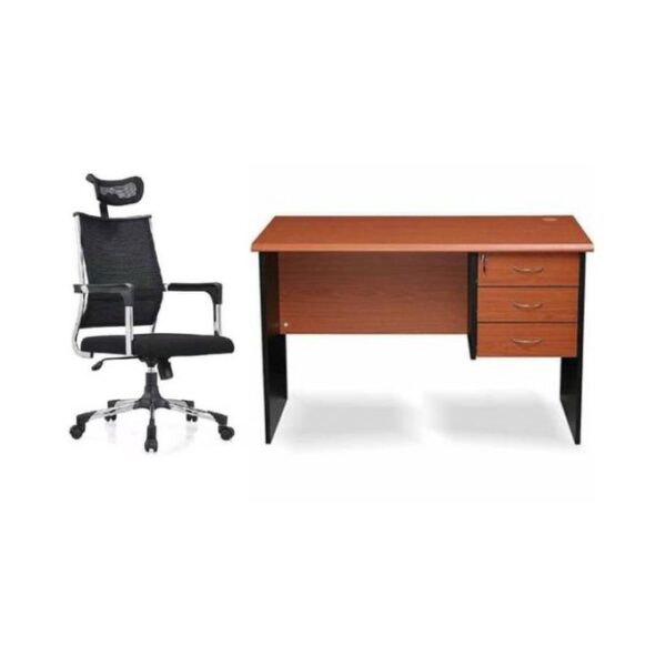 White A Set Of Office Table With Office Chair Headrest - Brown