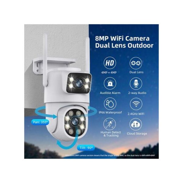 WiFi 8MP 4K HD Smart Security Camera,Outdoor Security Camera