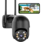 WiFi Camera Security 4K 4MP Wireless PTZ Waterproof Human Detection Automatic Tracking, with Network Port+32GB Memory Card - Black