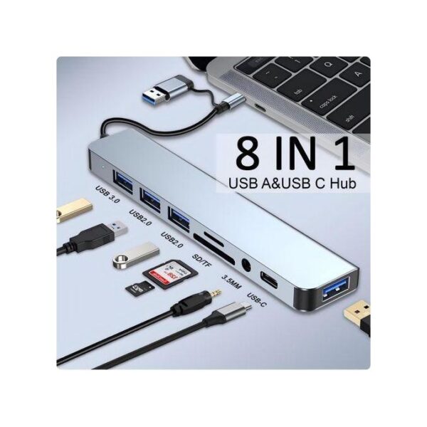 WIFINIT Type-C To USB Hub 8-in-1 Docking Station With USB 3.0/USB2.0 Ports