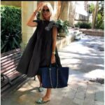 Womem Summer Ruff Bohemian Oversized Sundress-Black