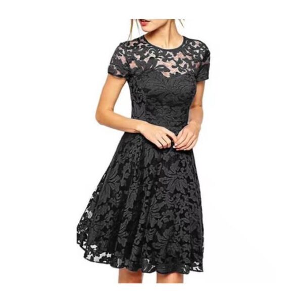 women dress Lace Hollow Out girl Dress Women's Clothing Elegant clothes Short Sleeve Vintage Solid Color Fashion A-Line Dresses