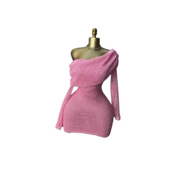 Women Lace Bodycon Long Sleeve Dress - Pink