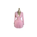 Women Pleated Button Bodycon Long Sleeve Dress - Pink