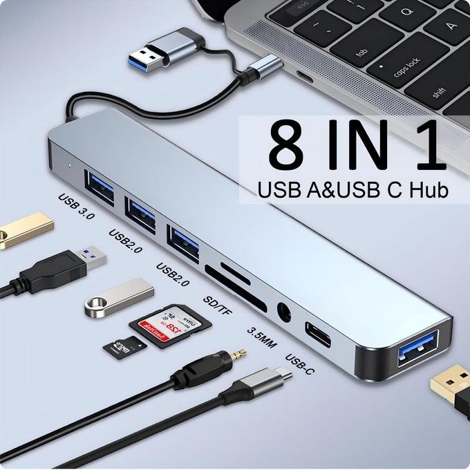 Yaticrab 8 - in - 1 USB - C Hub: USB 3.0, USB 2.0, Card Reader & Audio for Fast Transfers Yaticrab 8 - in - 1 USB - C Hub: USB 3.0, USB 2.0, Card Reader & Audio for Fast Transfers