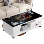 Modern European Style Rounded Corner Coffee Table/TV Stand for Small Apartments - Tempered Glass Coffee Table Set